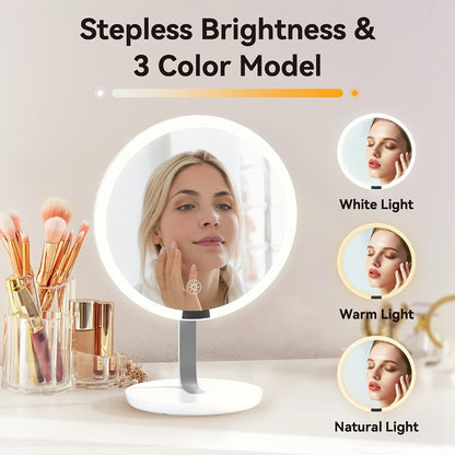 LED Makeup Mirror with Lights & 10X Magnification - Touch Dimming Desktop Vanity Mirror, Adjustable Brightness, Portable Handheld Design for Bathroom, Bedroom & Office, Ideal Gift for Women