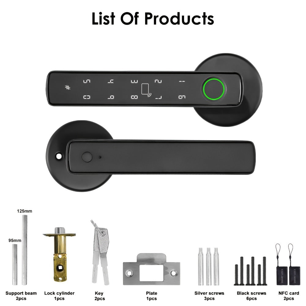 Smart Door Lock Handle with Fingerprint, Keypad, IC Card, App and Key in Single or Double Row Options