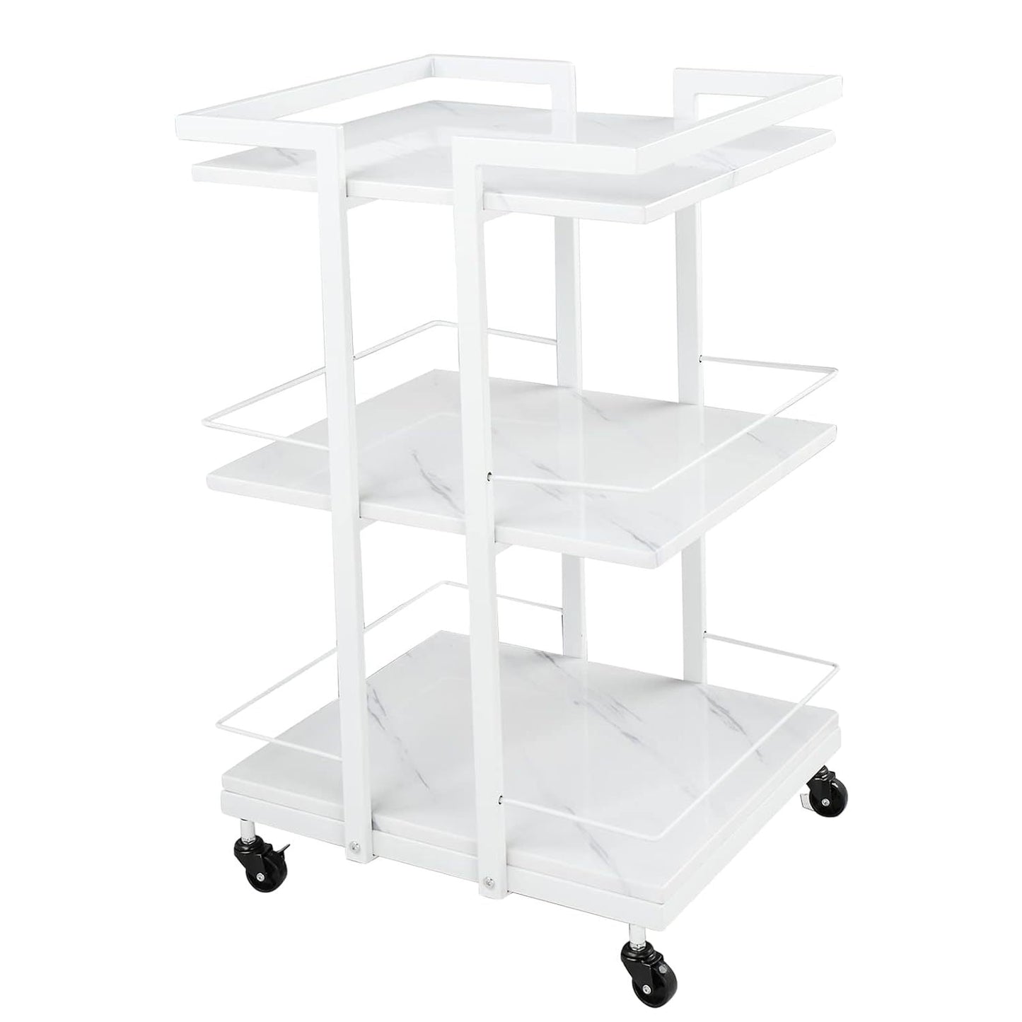 3-Shelf Rolling Salon Cart with Lockable Wheels 130lbs per Shelf – Heavy Duty Metal Frame Waterproof Utility Trolley for Esthetician, Spa, Tattoo, Massage & Manicure, Gold White Rose Gold Black