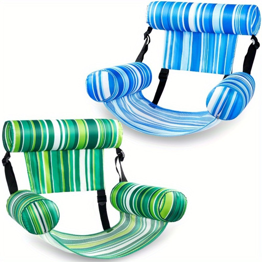 Pool Float Lounge Chair Two-Pack with Adjustable Head Support, Fabric-Covered Sling and Carry Case