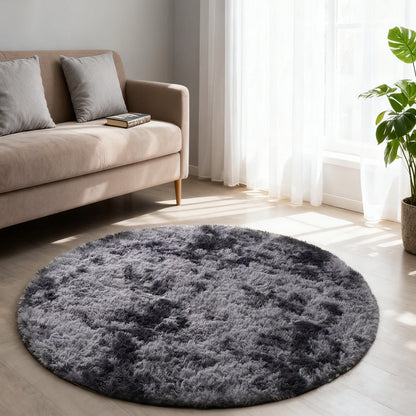 Round Shaggy Area Rug in Seven Solid or Tie-Dye Colors with 4 x 4-Foot to 8 x 8-Foot Sizes