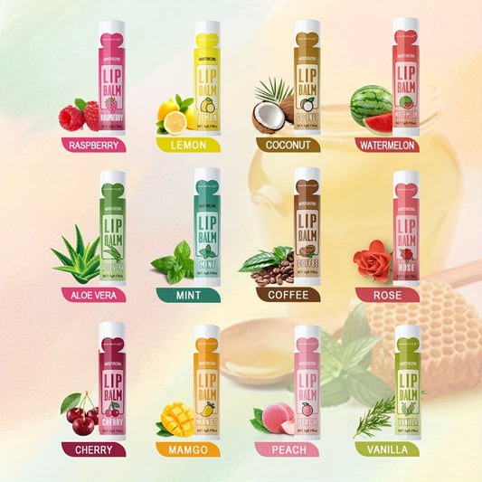 Lip Balm 36-Piece Tinted Gift Set with 12 Flavors, Jojoba Oil Formula and Colorful Tube Packaging