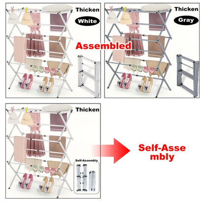 Three-Tier X-Frame Clothes Drying Rack with Collapsible Metal Bars and Gray, White or Top-Rack Configurations