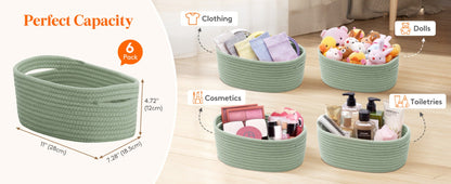 Basket Storage Organizer 6-Pack Cotton Rope Cube Bins 11 x 7 x 5 Inch in Five Color Options
