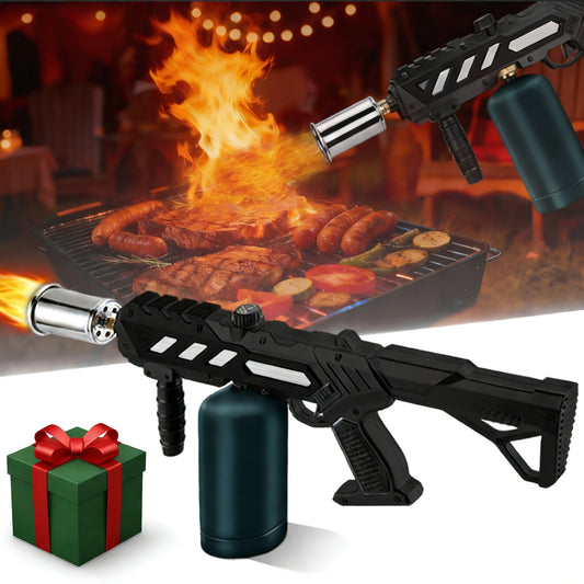 Blow Torch Gun with Detachable Design & Adjustable Flame, Propane Cooking Torch for BBQ, Searing Steak, Caramelizing, Camping, Welding & Weeding, Versatile Kitchen Flamethrower, Gold/Silver & Black (Tank Not Included)