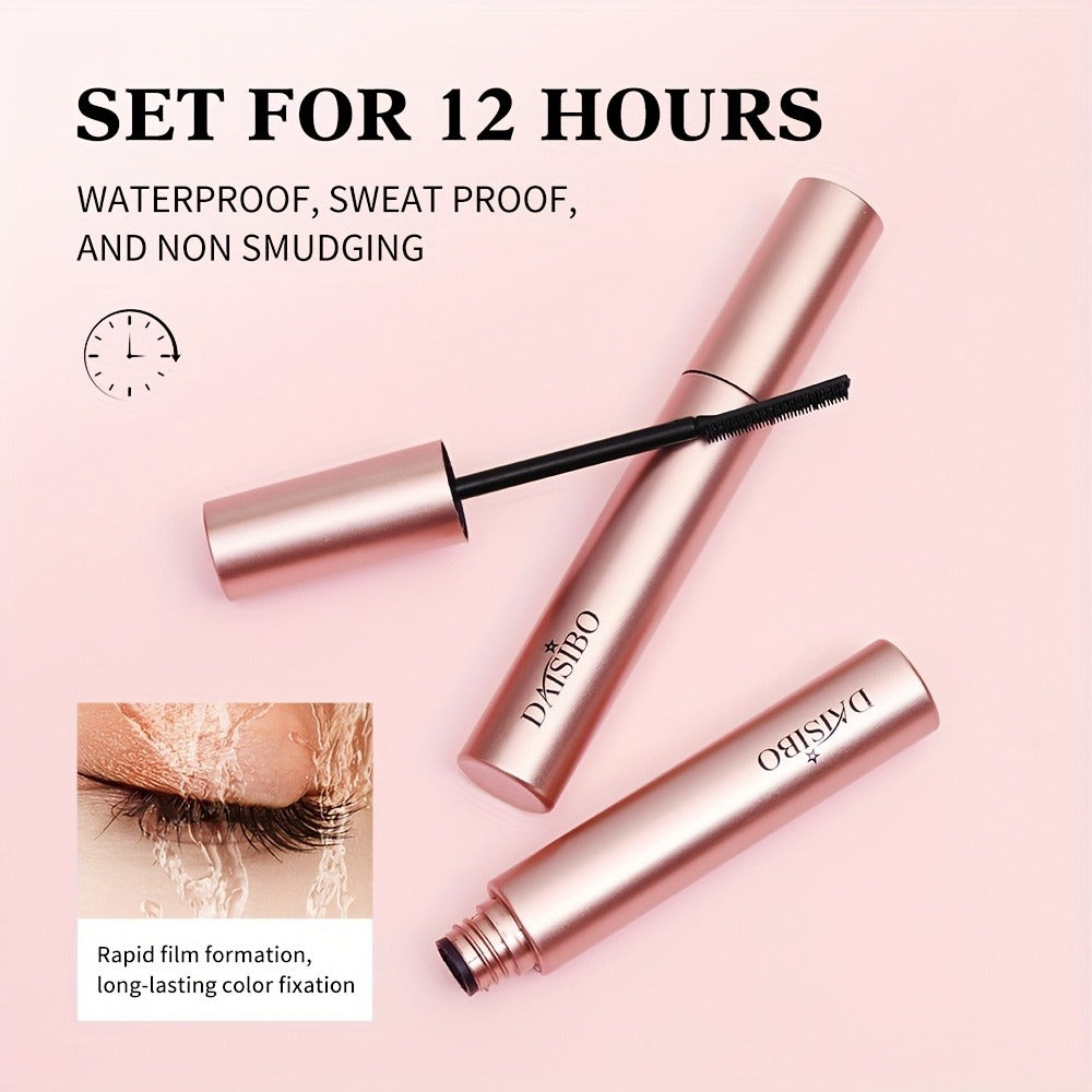 Black Mascara Two-Piece Set in Rose-Colored Tubes with Slim Precision Bristle Applicator Wands