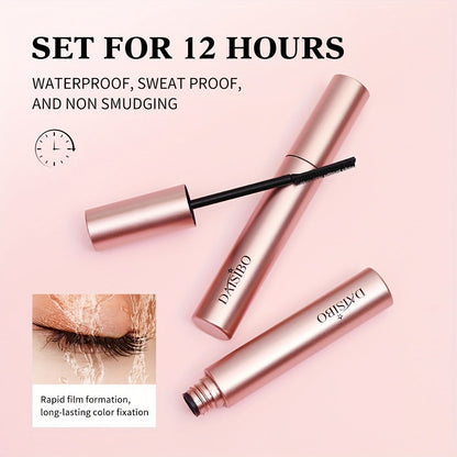 Black Mascara Two-Piece Set in Rose-Colored Tubes with Slim Precision Bristle Applicator Wands