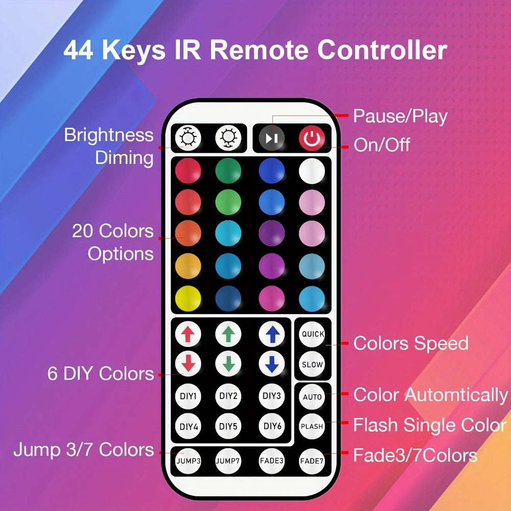 LED Strip Lights for Room Color Changing – 44-Key Remote, Dimmable, Timer, Cuttable, USB Powered | 16.4FT to 98.4FT | Bedroom, Gaming Room, Party & Holiday Decor