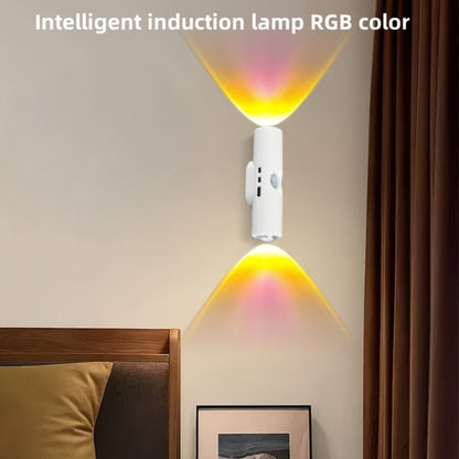 Cat Eye LED Wall Light Motion Sensor – 6 Pack USB Rechargeable Night Lamp, 3 Color Settings, Wireless Auto Sensing No Wiring for Bedroom Stairs Closet Bathroom Hallway (RGB / Three Colors)