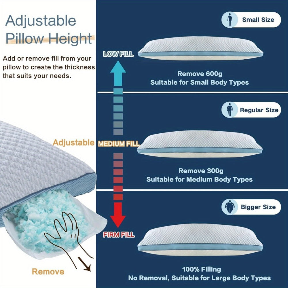 Adjustable Shredded Foam Body Pillow, 20 x 54 Inches, Split-Color Cover in White or Grey for Adult Beds