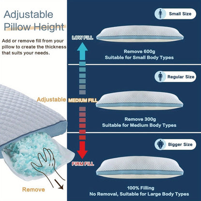 Adjustable Shredded Foam Body Pillow, 20 x 54 Inches, Split-Color Cover in White or Grey for Adult Beds