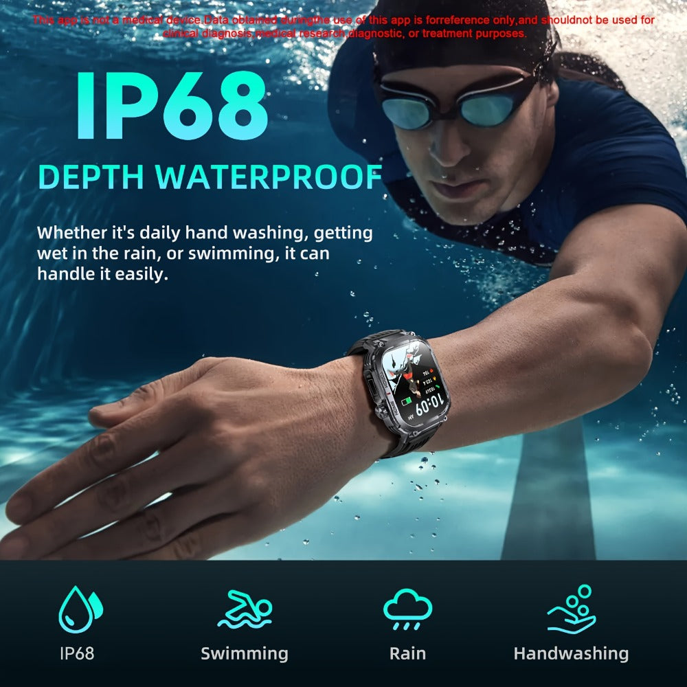 Waterproof Smartwatch with 100+ Sport Modes & LED Flashlight – 2.02" TFT Screen Wireless Calling Sleep Tracker Fitness Activity Tracker Heart Rate Compatible with iPhone Android Gift for Men Women