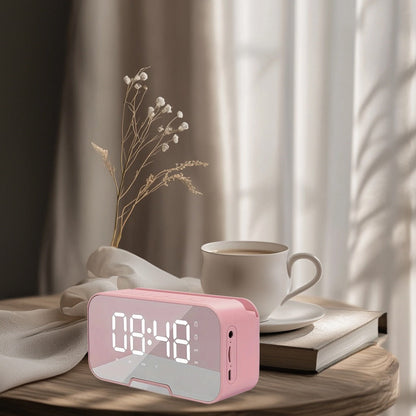 Pink Mirror Bluetooth Speaker with Wireless Microphone – LED LCD Display, FM Radio, TF Card, USB Charging, Alarm Clock, Adjustable Volume & Brightness, Birthday & Easter Gift for Girls
