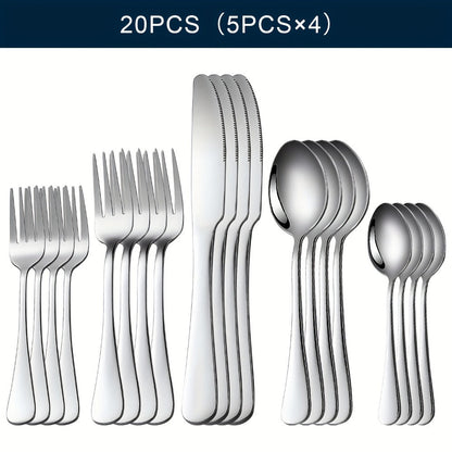 20-, 24-, 30- or 65-Piece Flatware Set in Silver or Black with Option-Specific Serving Utensils