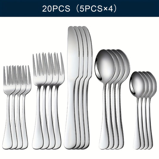 Stainless Steel Silverware Set Flatware Set with Forks Spoons & Knives – Modern Cutlery Set for Kitchen, Dining & Parties, Service for 4/6/12, 20/24/30/65 Piece