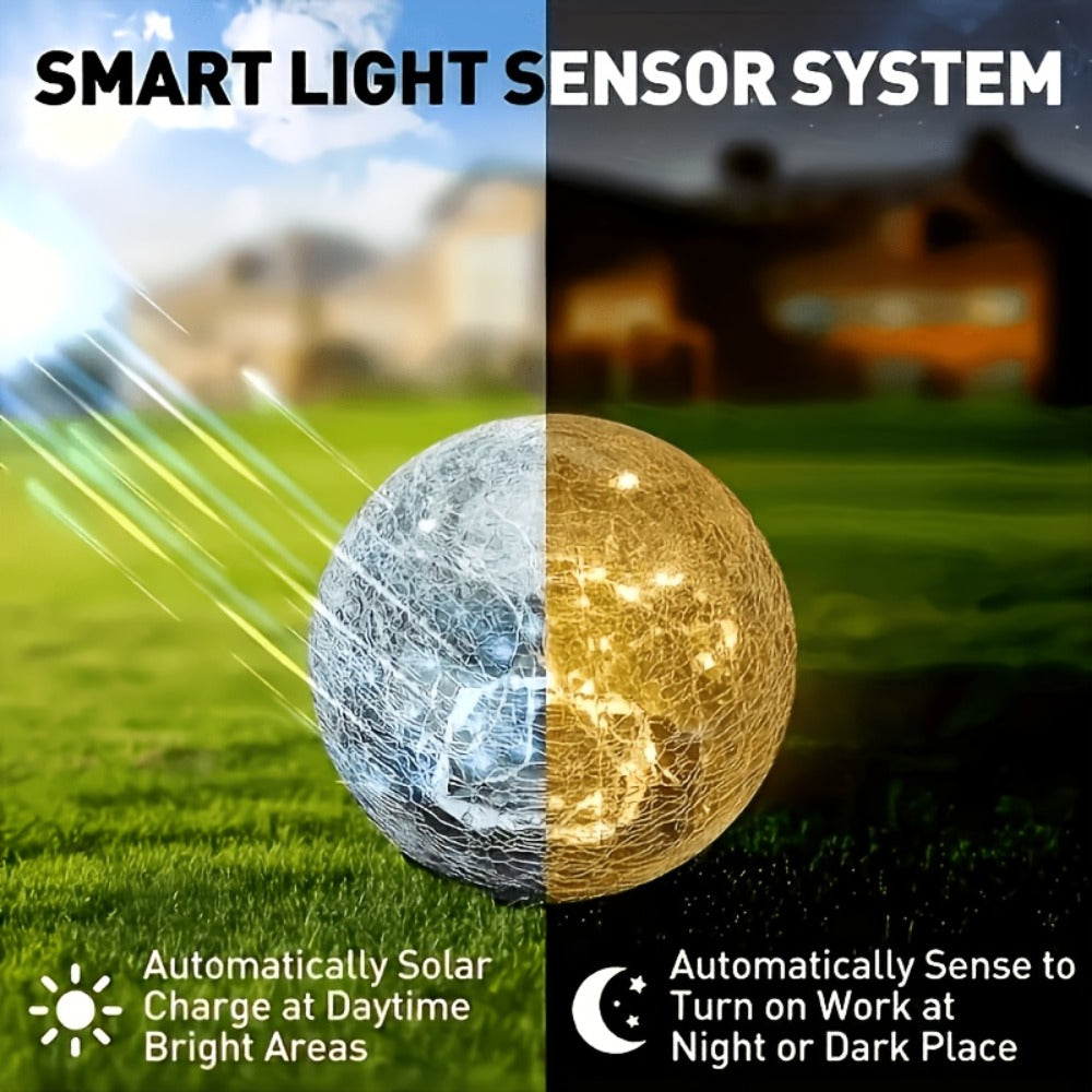 Solar Garden Lights Cracked Glass Globe Stakes, IP44 in 2- or 4-Piece Sets with Warm White LEDs