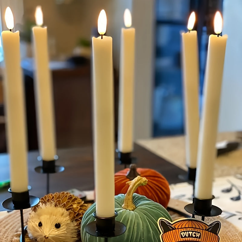 Six-Pack Ivory Flameless Taper Candles with Flickering LED Flames, Remote Control and Timer Modes