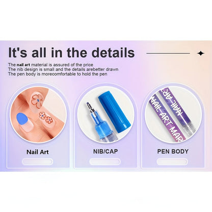 Nail Art Pens 12-Color Water-Based Marker Set with Round Clear Bodies and Extra-Fine Detail Tips