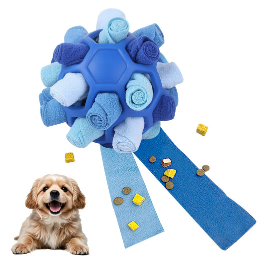 Dog Toy Fabric Snuffle Ball Treat Dispenser and Slow Feeder in Five Colors for Dogs and Puppies