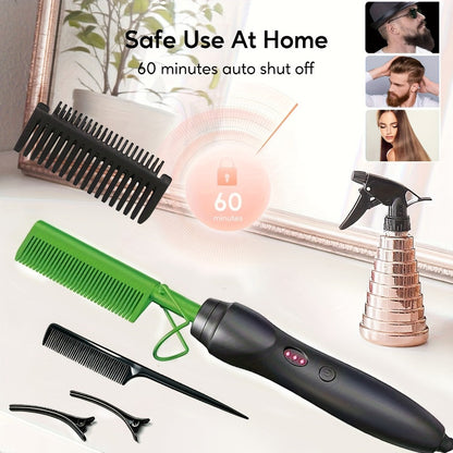 Hot Comb Hair Straightener Electric Ceramic – Portable Anti-Burn Press Comb for Natural Hair & Beard Straightening – Pink, Gold, Black, Gradient, Avocado Green