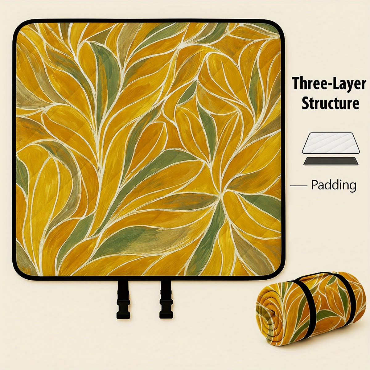 Large Padded Picnic Blanket with Roll-Up Carry Straps and Five Evidence-Bound Pattern Options