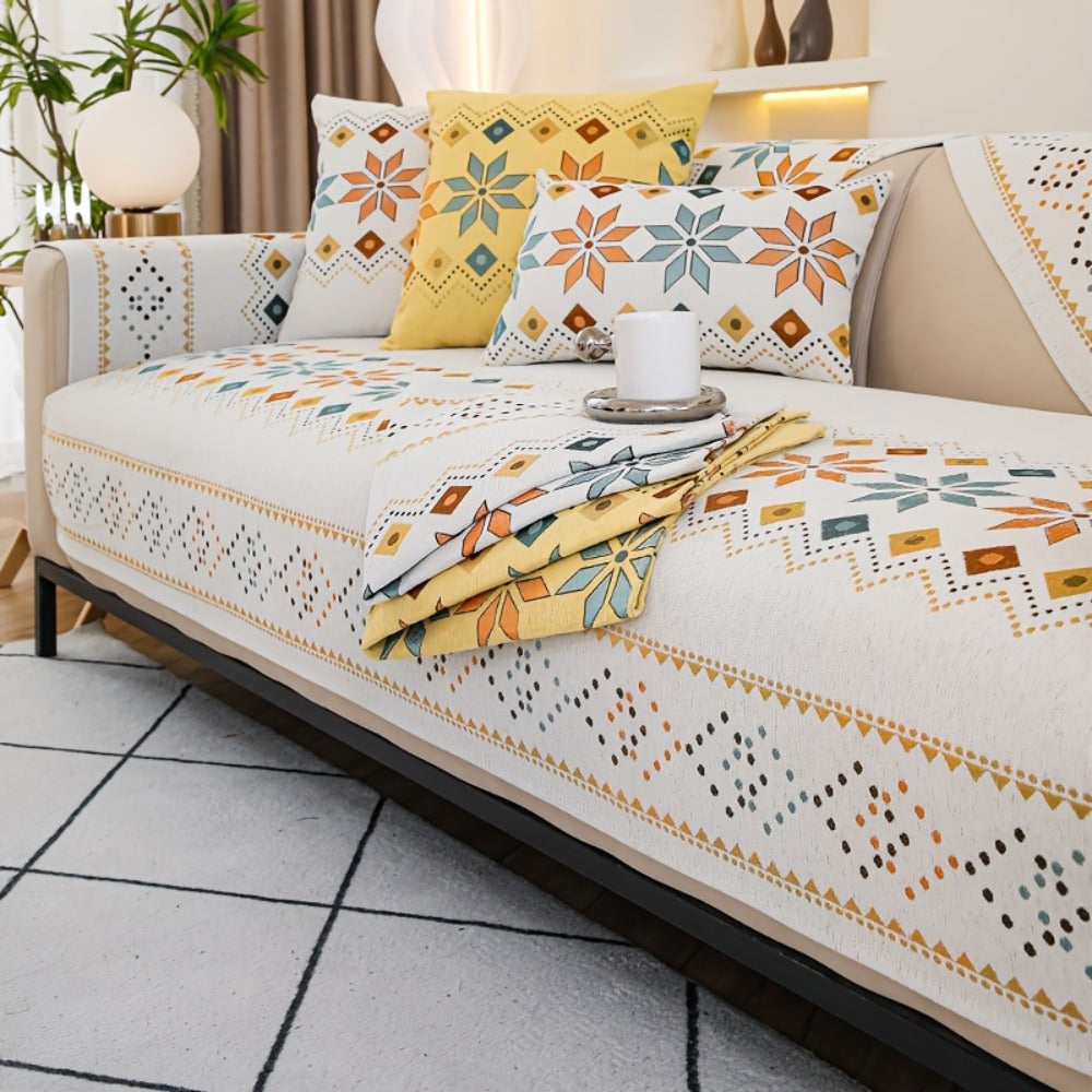 Sofa Cover Bohemian Chenille Jacquard Knit Sections with Anti-Slip Feature for Seat, Armrest or Backrest