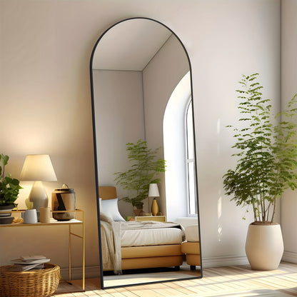 Full Length Mirror Floor Standing with LED Light - Arched & Rect Aluminum Frame Dressing Mirror for Bedroom Living Room, Black/Golden/White