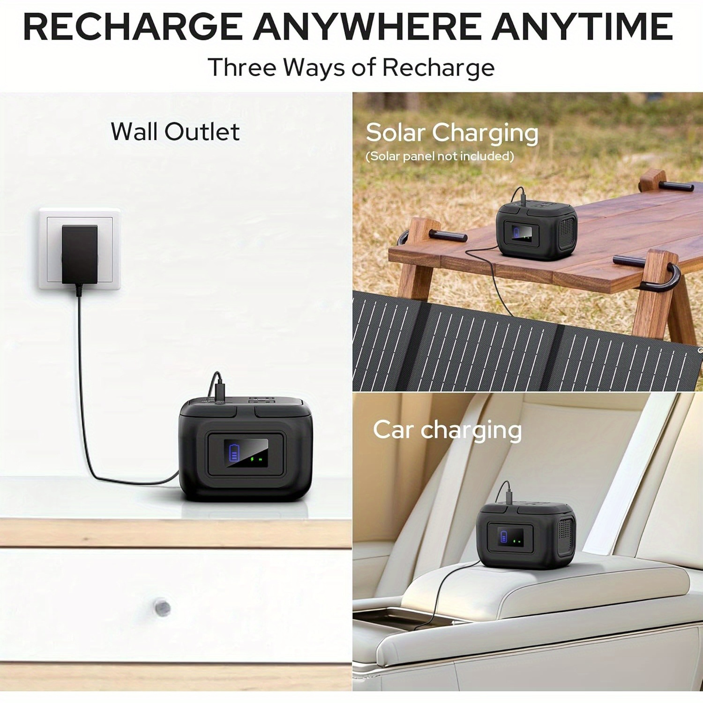 Portable Power Station 120W 97.68Wh Solar Generator with AC Outlet USB-A USB-C DC Output Battery Bank for Camping RV Home Emergency Backup
