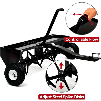 Tow-Behind Plug Aerator 48 Inch - Heavy Duty Steel Lawn Aerator with 32 Hollow Tines, Weight Tray & 10-Inch Pneumatic Tires, Compatible with Lawn Tractor ZTR ATV for Deep Soil Aeration
