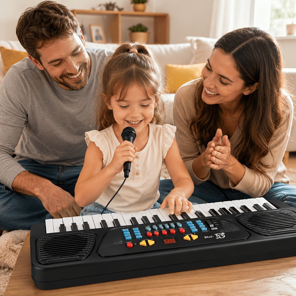 Kids Electronic Keyboard with Microphone, Black, Music Learning Toy for Boys & Girls, Sing-Along Piano Instrument, Educational Birthday Christmas Gift for Children Ages 3+