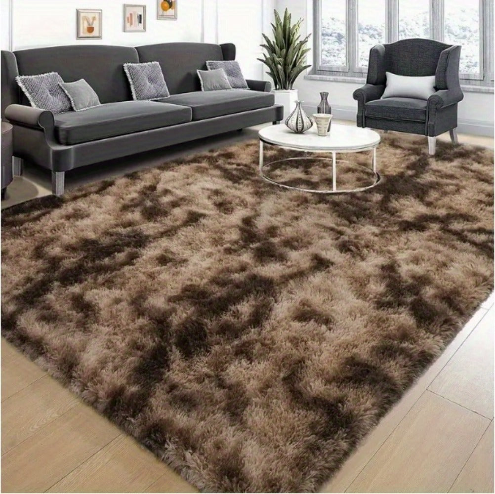 Area Rug, 6x9 Foot Tie-Dye Coffee Plush Shag Style with Machine-Wash Care and Source-Listed Backing