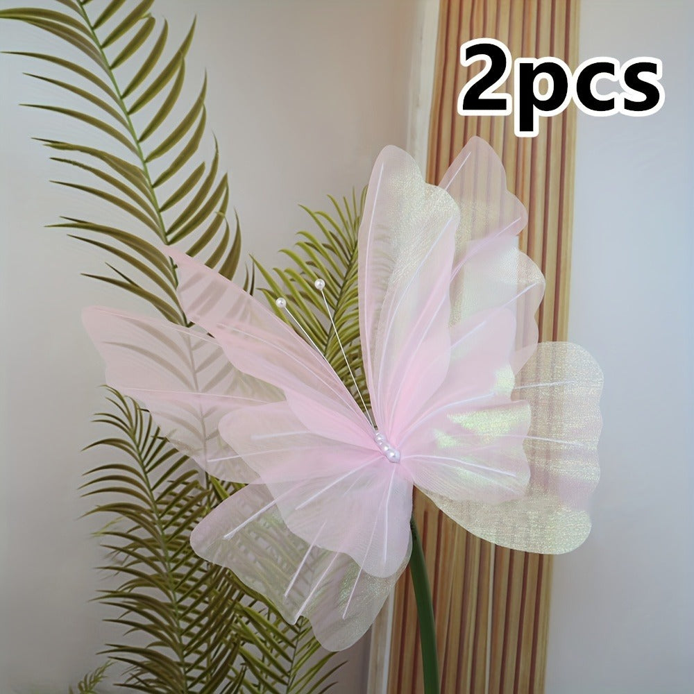 3D Artificial Butterfly Decorations 2pcs – Realistic Featherless Fake Butterflies for Wedding, Home, Garden & Party Decor | No Electricity Required | All-Season Indoor Outdoor Holiday Accent