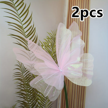 3D Artificial Butterfly Decorations 2pcs – Realistic Featherless Fake Butterflies for Wedding, Home, Garden & Party Decor | No Electricity Required | All-Season Indoor Outdoor Holiday Accent