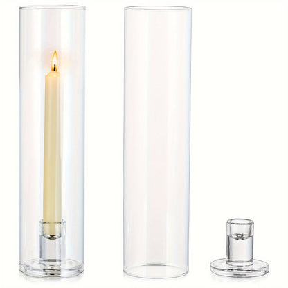 Hurricane Glass Candle Holders for Taper Candles | 11.8 Inch Tall Clear Cylinder Windproof Candlestick Stand for Wedding, Party, Christmas, Halloween & Home Decor - 2pcs / 10pcs Set