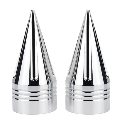 CNC Spike Motorcycle Front Axle Nut Covers Caps 3.6" – Fits Harley Touring Street Glide Road King Electra Glide Tri Glide 2008-Later, Black & Silvery