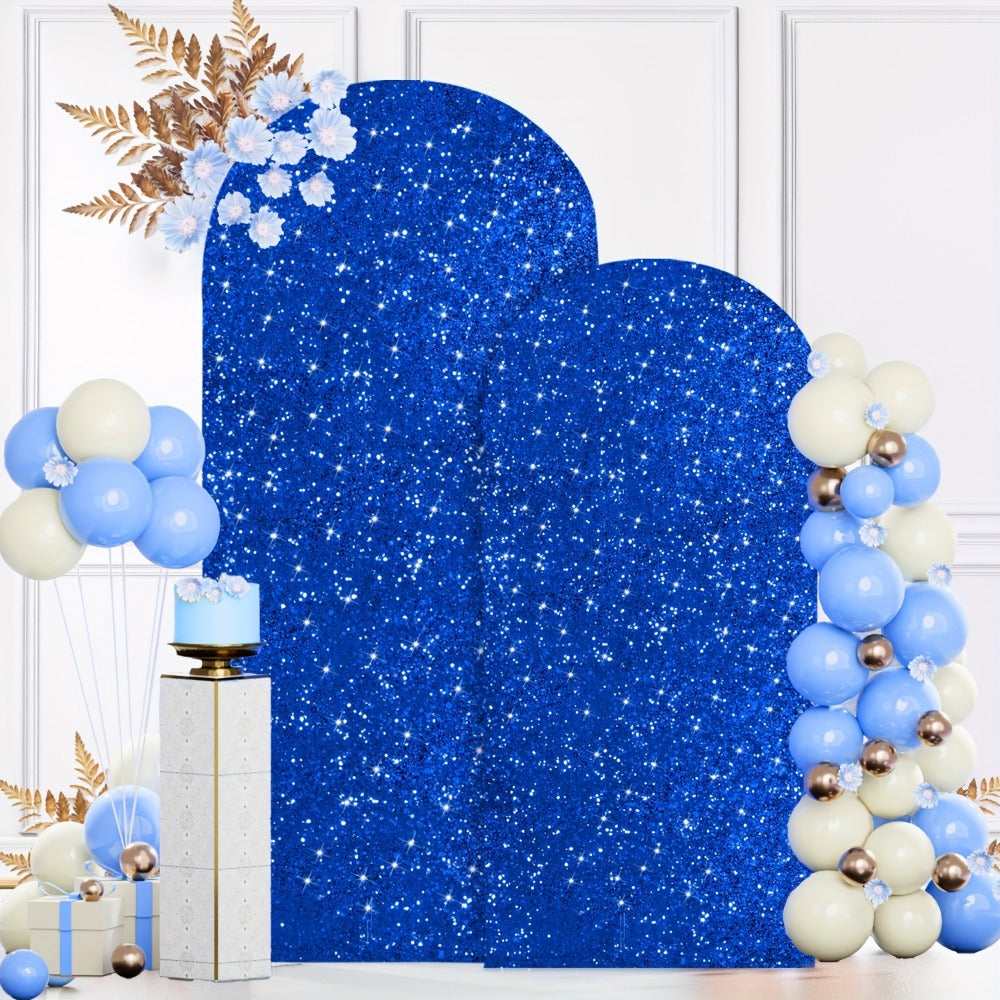 Glitter Sequin Wedding Arch Covers, Two-Piece 6 ft and 7.2 ft Spandex Backdrop Set in Eight Colors