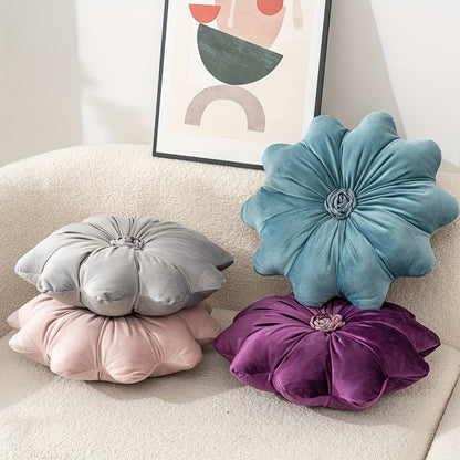 Round Flower Shaped Throw Pillow with Insert 16 Inch Soft Knit Decorative Cushion Machine Washable Zipper for Sofa Bed Car Home Decor 5 Colors