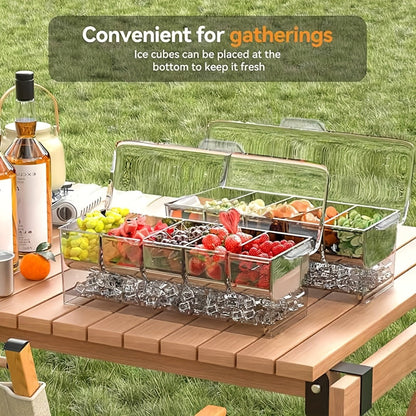 Five-Compartment Serving Bowl Set with Lid, Five Forks and Two Tongs for Party Table Display