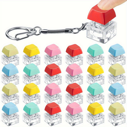 Twenty-Piece Keyboard Keycap Fidget Keychain Set with Mixed Pastel Colors and Clickable Switches