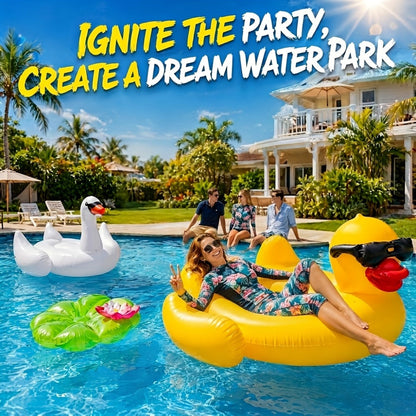 Giant Yellow Duck Pool Float, 67-Inch Ride-On Inflatable with One 16-Inch Beach Ball for Pool Parties