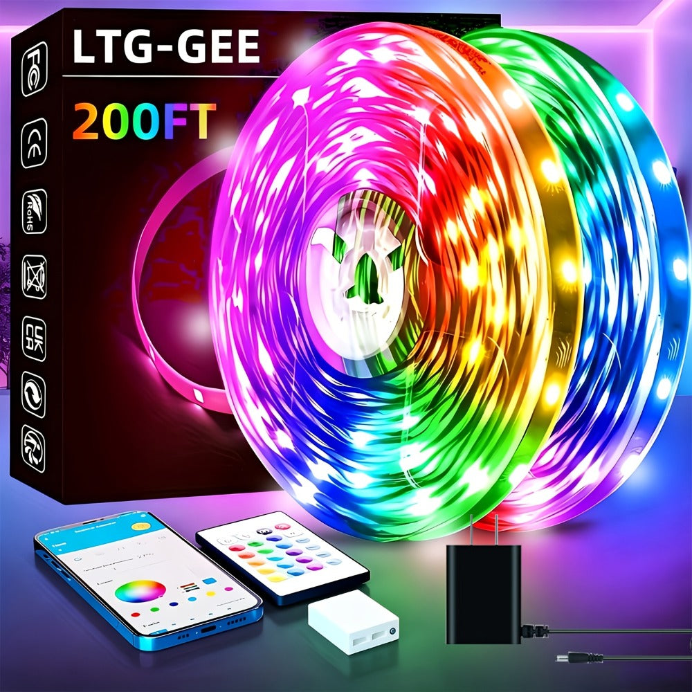 100ft or 200ft RGB LED Strip Light Kit with App, Handheld Remote, Timer, Dimming and Music Mode