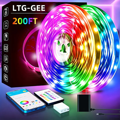 100ft or 200ft RGB LED Strip Light Kit with App, Handheld Remote, Timer, Dimming and Music Mode