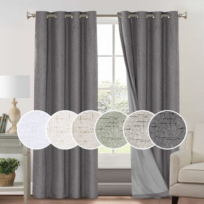 Two-Panel Linen-Textured Blackout Curtain Set in Six Colors with 52-Inch Width and Four Lengths