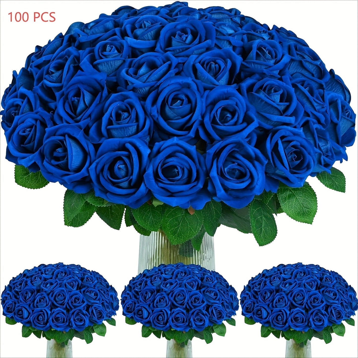 Artificial Flowers Long-Stem Velvet Rose Set in 50 or 100-Piece Variant Options across Five Colors