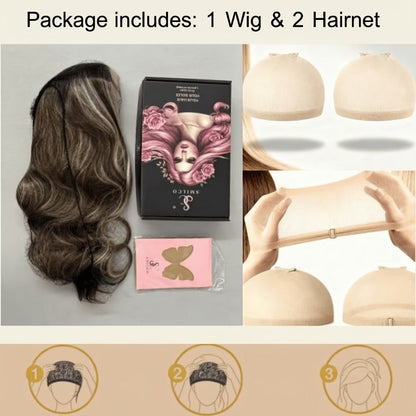 U Part Lace Front Bob Wig 4x1 Glueless Rose Net Cap Middle Part Natural Hairline Synthetic Wig for Women 14 Inch Brown Highlights Milky White Black Pink