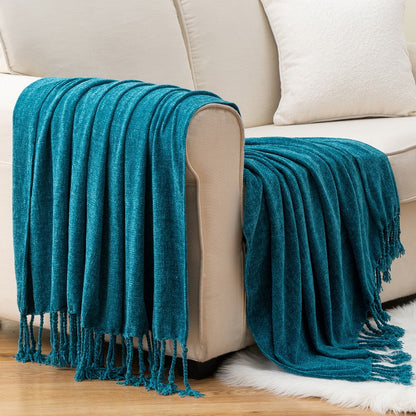 Chenille Fringe Throw Blanket – 180-200gsm Velvety Soft Decorative Throw for Sofa & Couch, Home Decor, 50”×60”, 17 Colors
