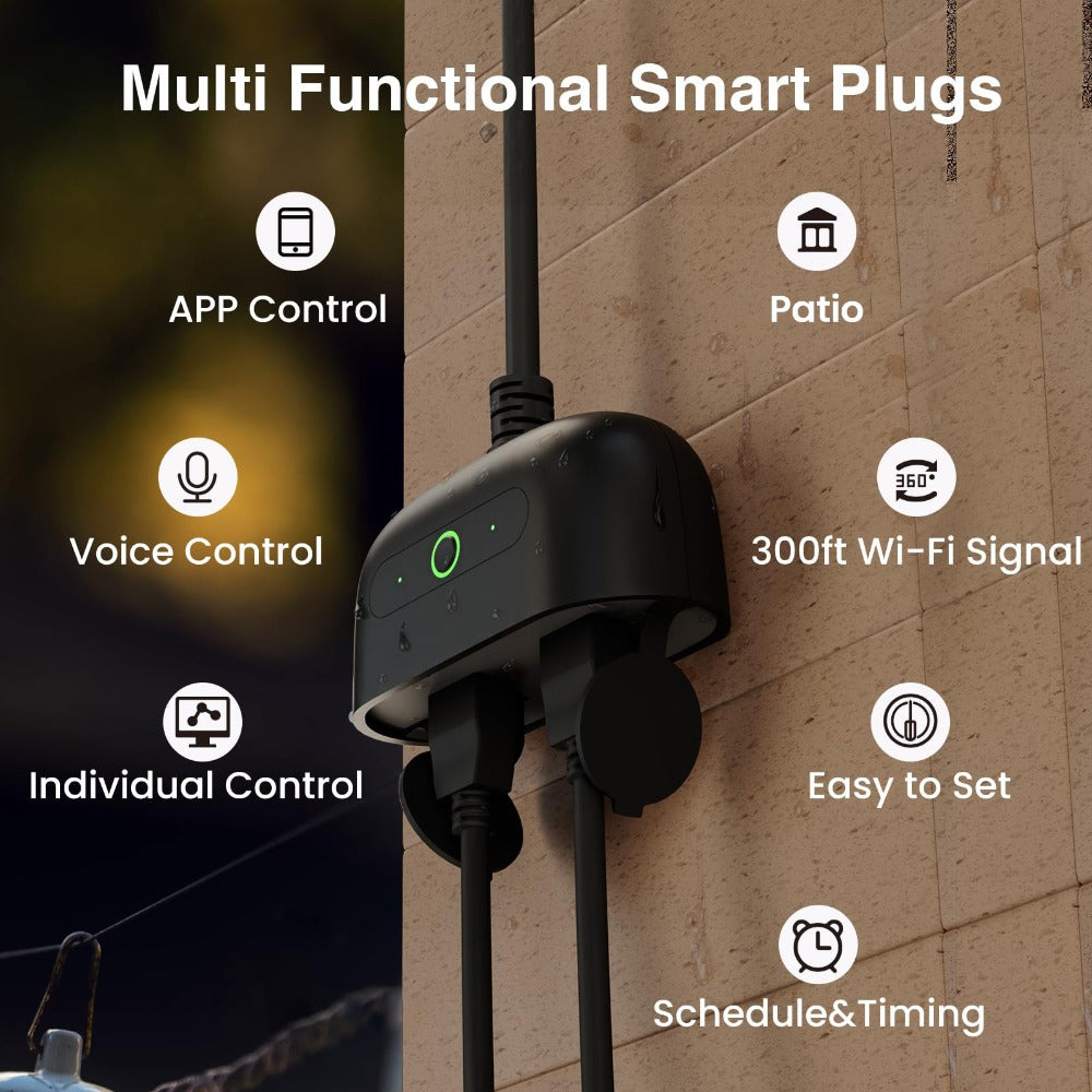 Outdoor Indoor Smart WiFi Plug GHome WP7, Voice & App Control, Works with Alexa & Google Home, Timer Schedule, No Hub Required, 2.4GHz, Black – Garden Garage Yard Patio Smart Outlet