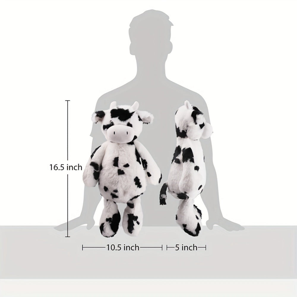 Stuffed Animal Black-and-White Cow in 16-Inch Size with Plush Fur and Machine-Washable Care