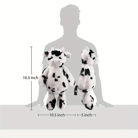 Stuffed Animal Black-and-White Cow in 16-Inch Size with Plush Fur and Machine-Washable Care