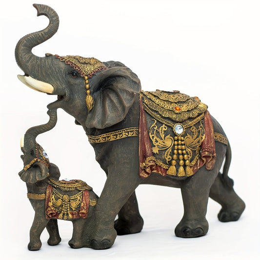 Elephant Statue Figurine for Home Decor – Mama & Baby Elephant Trunk Up Lucky Sculpture 12 Inch Polyresin Good Luck Ornament for Living Room Office Desk Bedroom Housewarming Birthday Christmas Gift for Women
